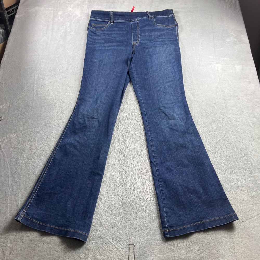 Spanx‎ Flare Jeans Dark Wash Blue High Rise Pull On Stretch Denim 20327R XL